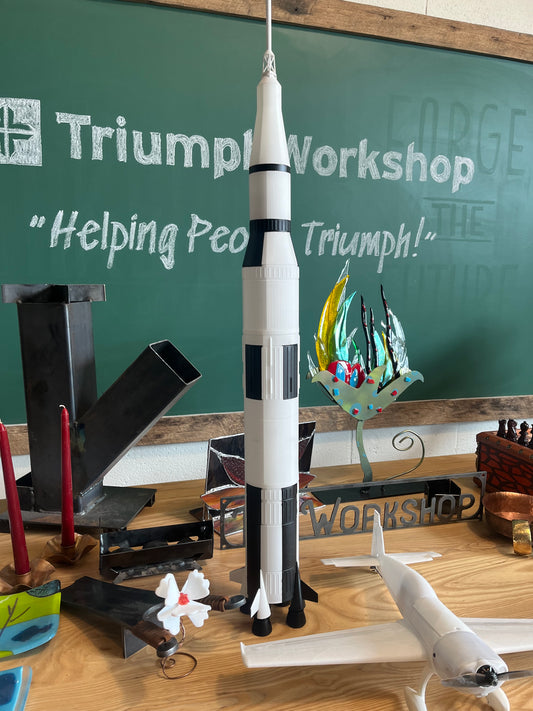 Saturn 5 3D printable flying model rocket.